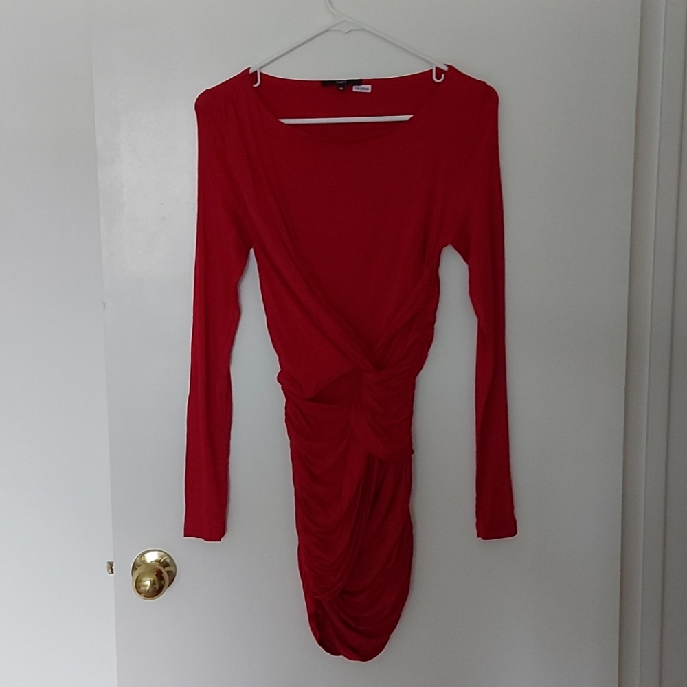 Tart red bodycon ruched dress